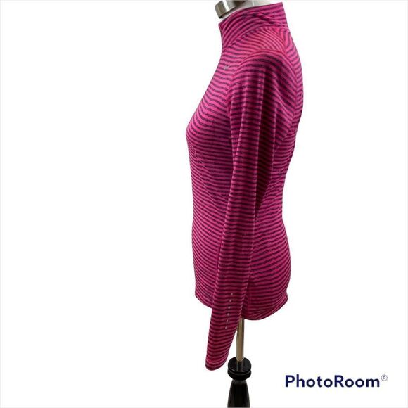 Ladies Nike Running Dri-Fit Long Sleeved 1/4 Zipper Top Pink and Grey Striped XS - Picture 5 of 16